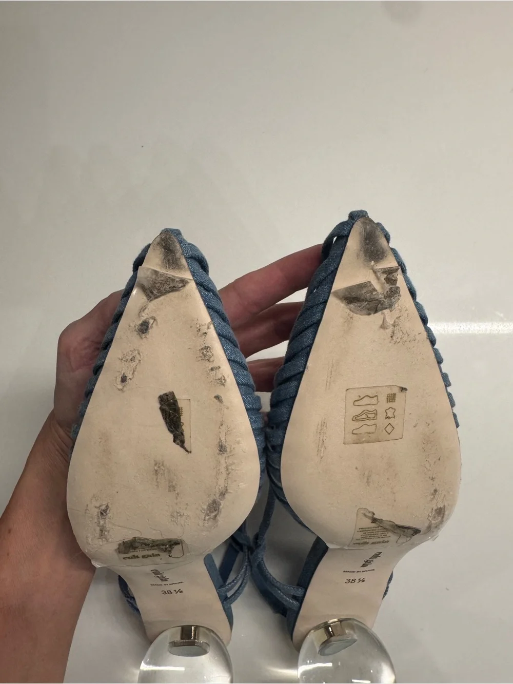 cult gaia Alia blue denim pleated slingback pointed-toe heels size 38.5 Lake